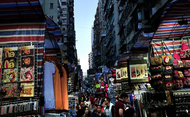 lively street market at dusk